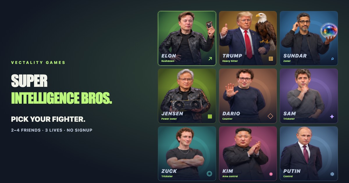 Choose from nine fighters in Super Intelligence Bros.